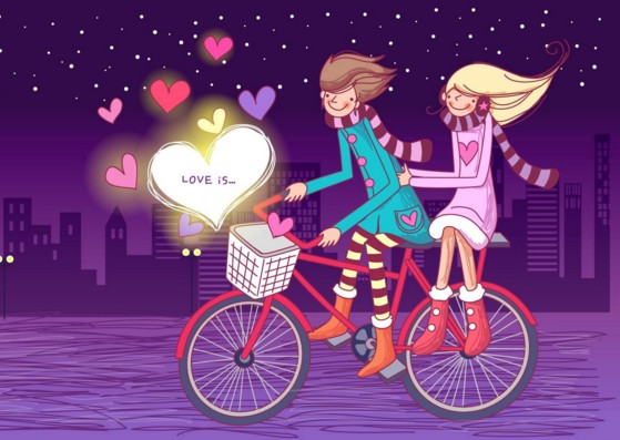 love couple wall paper on bicycle