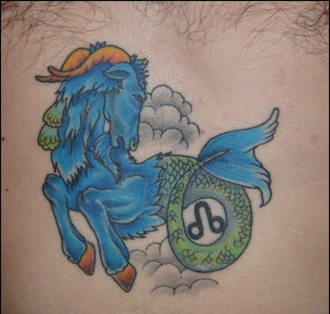 cartoon style capricorn tattoo