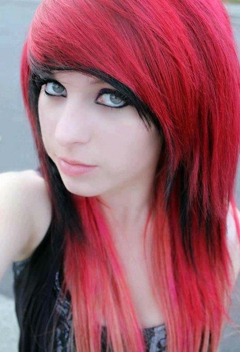 jet red and black emo hairstyle