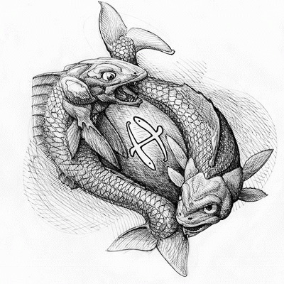black and whte pisces tattoo design