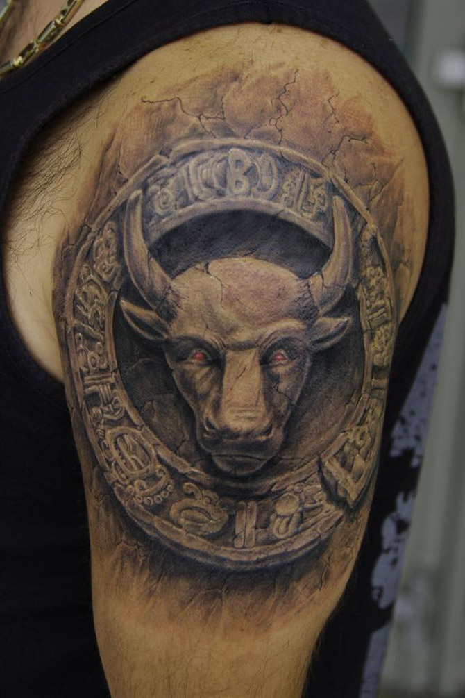 hard stone bull tattoo design