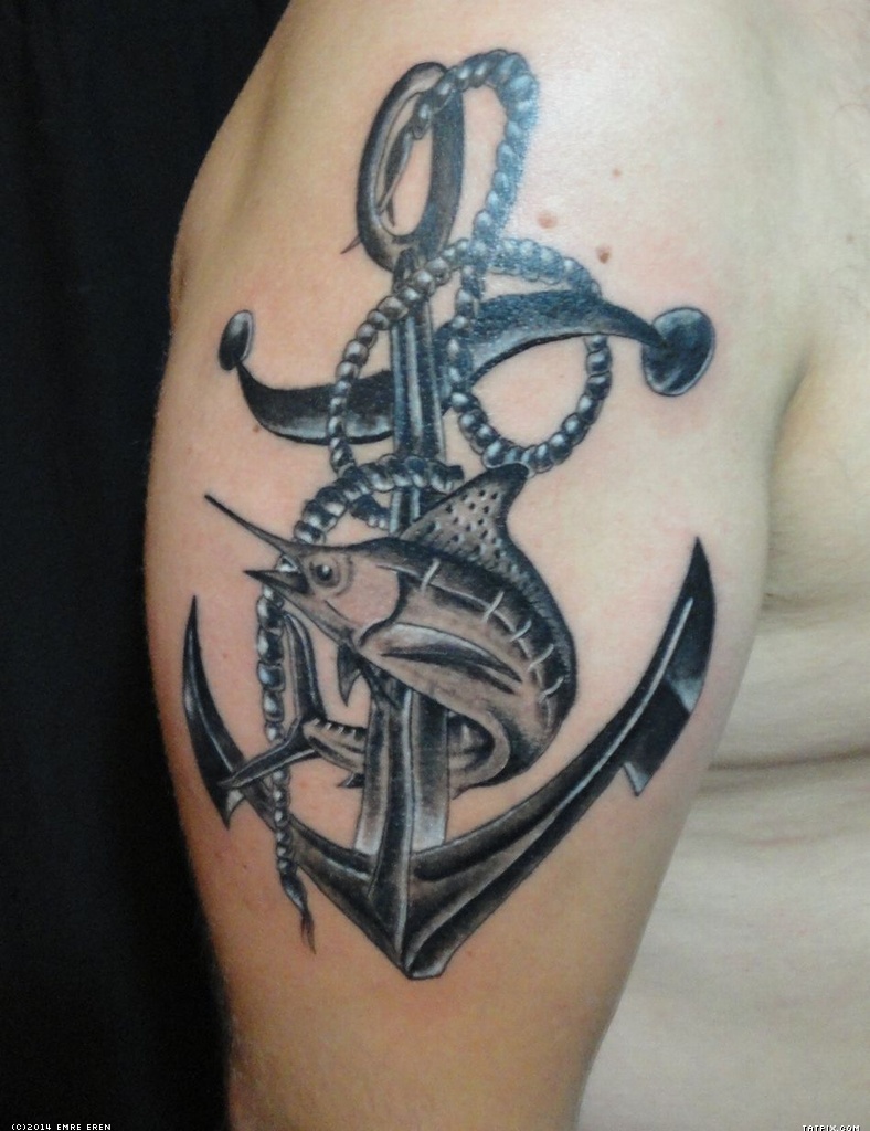 anchor with fish maori tattoo dsign