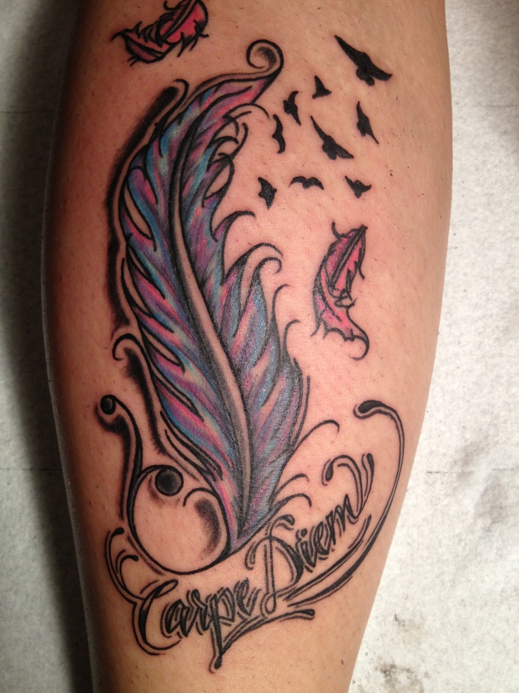 carpe diem tattoo design with feather