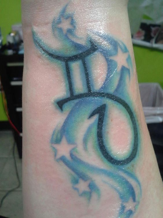 blue green gemini tatto design
