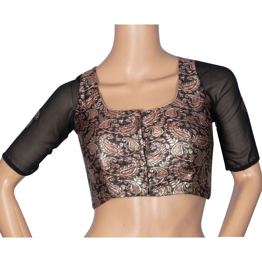 u shaped blouse design for silk saree