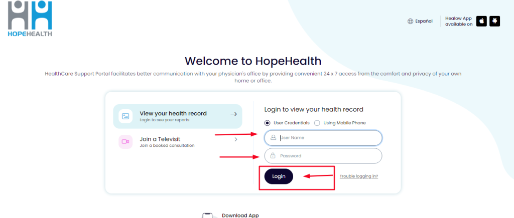 Hope Health Patient Portal