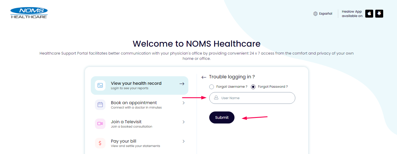 Noms Patient Portal NOMS Healthcare App