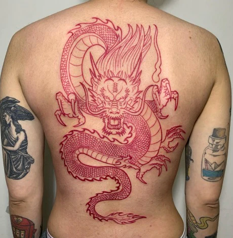 Tattoo of a red dragon